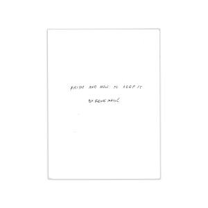 The cover of Rene Matic's 'Faith and How to Keep It', a white book with the title and author's name written in black biro.